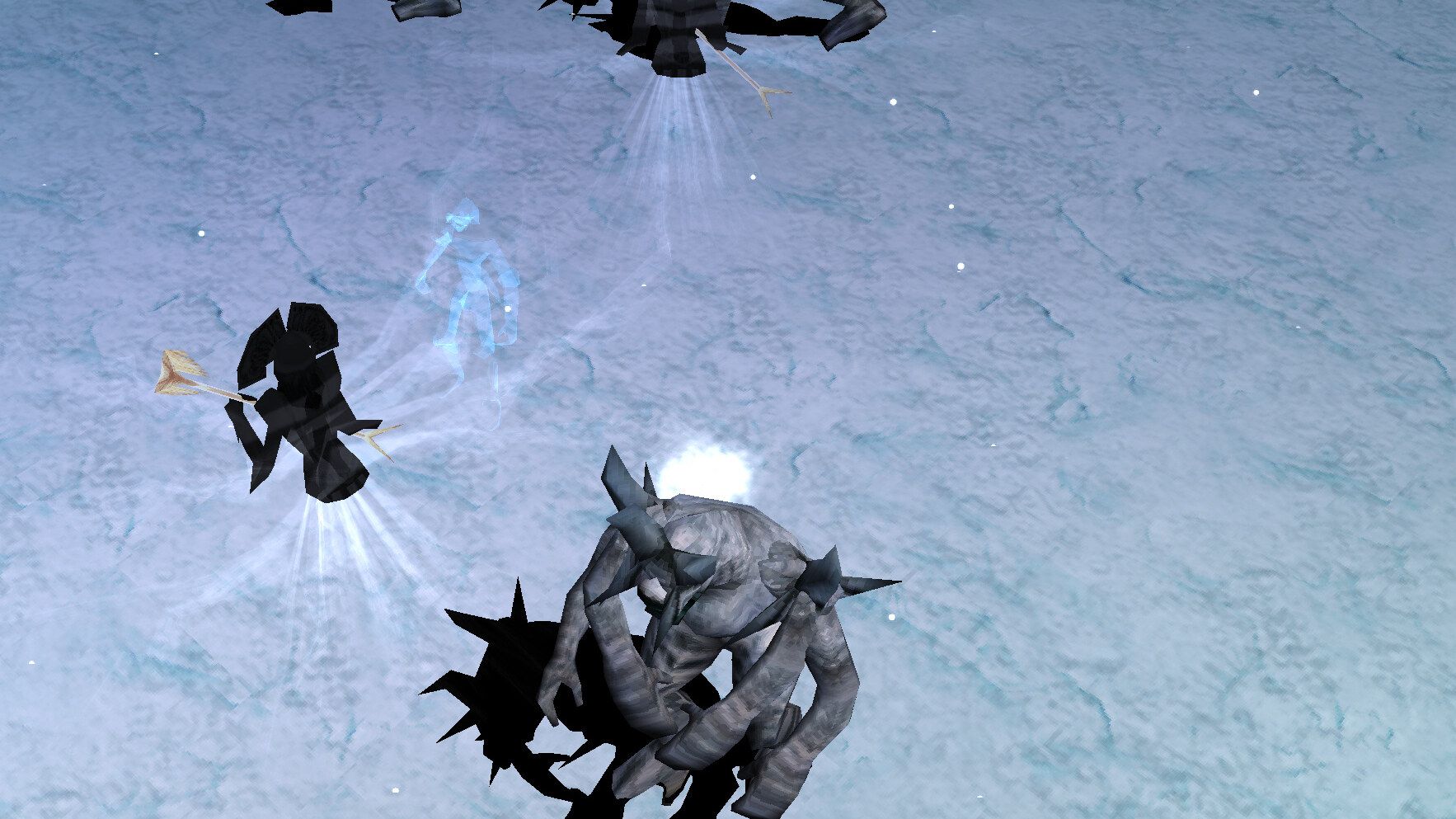 An elf fighting yetis on the Devias snowfield.